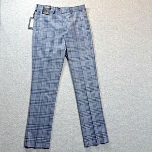 Murano Mens Evan Extra Slim Fit Plaid Dress Pants Stretch Waistband SX 28x30 New
